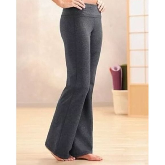 Athleta Fusion S Gray Heather Yoga Flare Wide Leg Pants Athleisure Flap Pockets - Picture 2 of 12